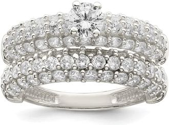 Diamond2Deal Sterling Silver Polished Pave Cubic Zirconia Wedding Ring Set