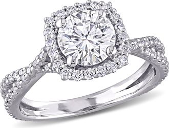 Mimi & Max 1 1/2ct DEW Created Moissanite Square Halo Crossover Engagement Ring in 10k White Gold