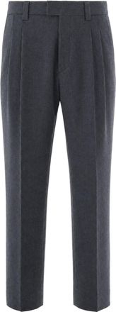 Paolo Pecora Grey Viscose-Blend Melange Straight-Leg Pants