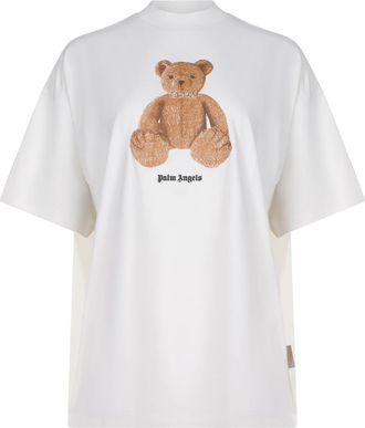 Palm Angels White Bear Loose Graphic Cotton T-Shirt