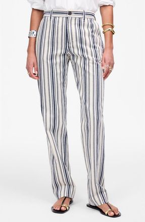 Madewell The Dean Stripe Easy Straight Leg Cotton & Linen Pants in Vintage Ivory at Nordstrom Rack, Size 25