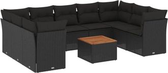 vidaXL Vidaxl - Set De Sof&aacute;s De Jard&iacute;n 10 Pzas Cojines Rat&aacute;n Sint&eacute;tico Negro