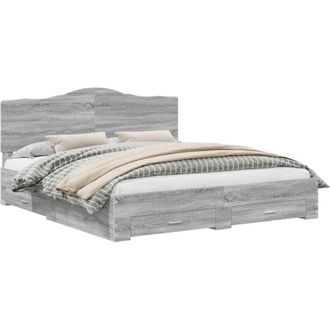 vidaXL Bed Frame with Drawer Grey Sonoma 200 x 200 cm Engineered Wood vidaXL