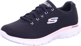 Skechers Womens Flex Appeal 4.0 Coated Fidelity Sneaker,Black Mesh/Pink Trim,8 UK