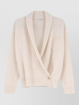 Brunello Cucinelli shawl collar ribbed top dropped shoulders