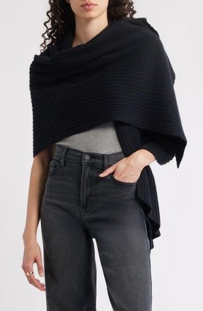 Nordstrom Rib Cashmere Travel Wrap in Black at Nordstrom