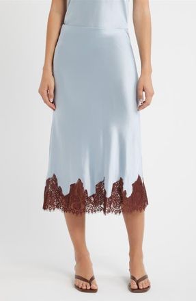 Reformation Carolina Lace Trim Silk Pajamas in Mineral at Nordstrom, Size X-Small