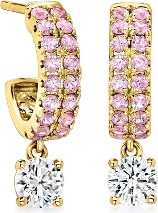 Ross-Simons Lab-Grown Diamond C-Hoop Drop Earrings With. Pink Sapphires in 14kt Yellow Gold
