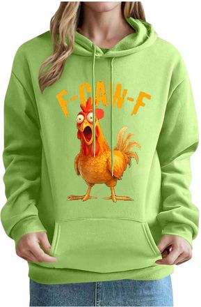 Generic F-CAW-F Hoodie, Womens F-CAW-F Funny Chicken Scream Humor Sweatshrits, Hooded Pullover Farm Party Festival Gifts Green XL