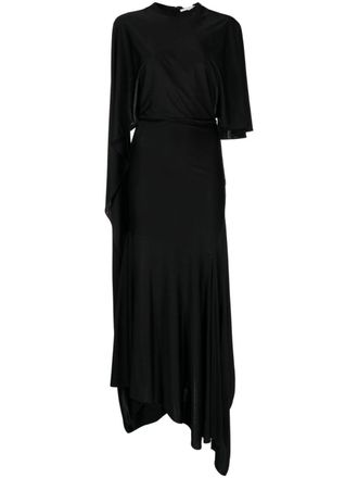 Stella McCartney cape-sleeve asymmetric dress - women - Acetate/Silk - 42 - Black