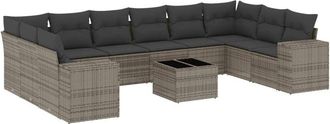 vidaXL Set De Sof&aacute;s De Jard&iacute;n 11 Pzas Y Cojines Rat&aacute;n Sint&eacute;tico Gris Vidaxl