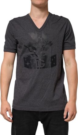 Dolce & Gabbana Black Charcoal DG Logo V-Neck Men Mens T-shirt