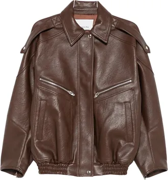 Frankie Shop Brown Faux Leather Oversized Bomber Jacket
