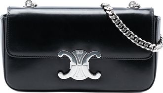 Celine Pre-owned Womens Shiny Calfskin Triomphe Chain Box Shoulder Bag - Black Leather - One Size