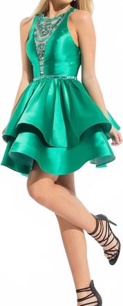 Rachel Allan Beaded Mikado Short Cocktail Dress In Emerald