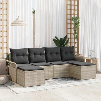 vidaXL Vidaxl - Conjunto De Sof&aacute; De Jard&iacute;n Con Coj&iacute;n 6 Pcs Gris Claro Polirat&aacute;n