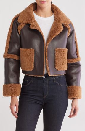 Vigoss Faux Shearling Trimmed Faux Leather Jacket in Chocolate at Nordstrom Rack, Size X-Small