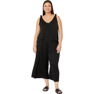 Bobeau Vicky Jumpsuit Womens Black Elastic Waist Wide Leg Cropped FROG195