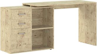 HOMCOM Scrivania ad Angolo per pc con 3 Cassetti e Ripiani Aperti Noce - Homcom