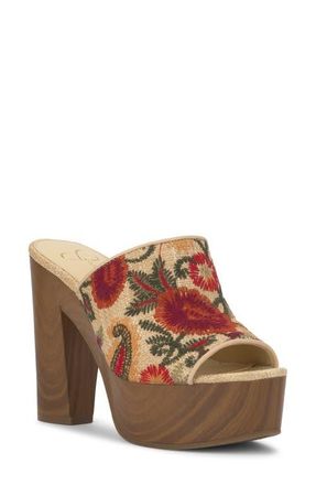 Jessica Simpson Shelbie Platform Slide Sandal in Natural Embroidered Multi at Nordstrom, Size 6.5