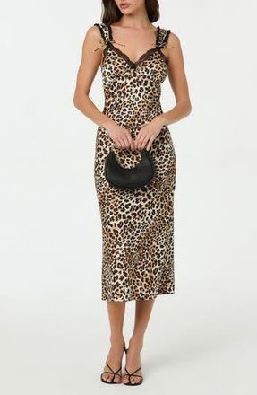 ASTR the Label Lace Trim Satin Slipdress in Leopard Print at Nordstrom Rack, Size X-Small