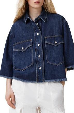 AllSaints Faye Raw Hem Denim Shirt in Mid Indigo at Nordstrom Rack, Size X-Small
