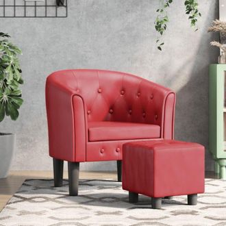 vidaXL Vidaxl - Sill&oacute;n Dise&ntilde;o De Cubo Con Reposapi&eacute;s Cuero Sint&eacute;tico Rojo Tinto