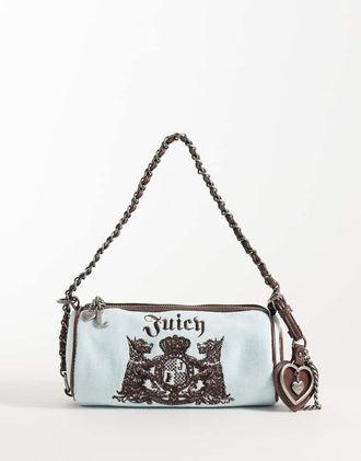 Juicy Couture borsa a spalla a barilotto con dettaglio charm, logo, blu e marrone