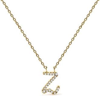 House of Brilliance 10K Gold Diamond Accent A-Z Initial Script Style Pendant Necklace in Yellow | Z at Nordstrom