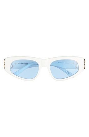 Balenciaga 53mm Cat Eye Sunglasses in White Gold Light Blue at Nordstrom Rack