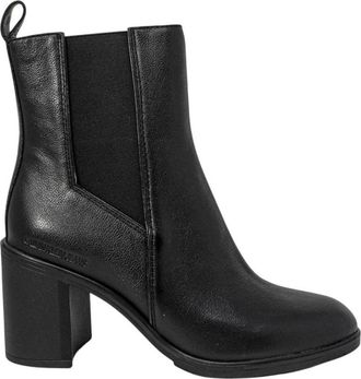 Calvin Klein Jeans Zwarte Leren Chelsea Laarzen Vrouwen - Dames - Laarzen met Hak - Zwart - 40 EU - Leer - Schoenen