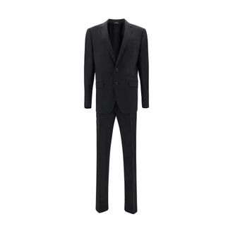 Dolce & Gabbana Single Breasted Suits, male, Black, Size: L Elegant Wool Suit with Classic Details