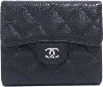 Chanel Black Bordeaux Grained Calfskin Wallet (Tri-Fold) (Pre-Owned)
