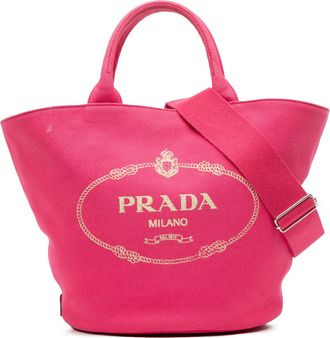 Prada Tweedehands Medium Canvas Canapa Logo Converteerbare Shopping Tote
