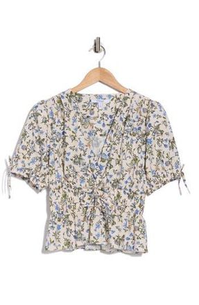 Derek Lam Rhea V-Neck Puff Sleeve Top in Blue Bouquet at Nordstrom Rack, Size X-Small