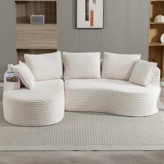 STILVORA Divano Modulare 3 Posti In Velluto A Coste Con Portabicchieri, Tasche Laterali E Cuscini, Beige