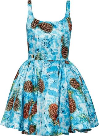 Philipp Plein Short Dress Pineapple Skies - Dames - Feestkleedjes - Blauw - S - Kleedjes