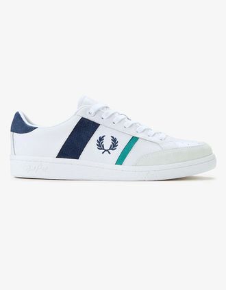 Fred Perry Mens Fred Perry B725 Leather Suede Mens White/Navy/Mint Trainers - Size: 11