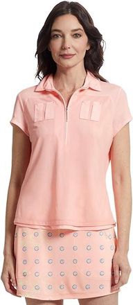 Jamie Sadock Solid Sunsense Polo with Mesh Overlay Womens Clothing Shell : XS, Mesh/Polyester/Spandex