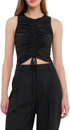 endless rose Ruched Stretch Crop Tank in Black at Nordstrom, Size X-Small