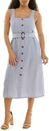 Nina Leonard Square Neck Button Front Dress in Light Blue at Nordstrom Rack, Size X-Large