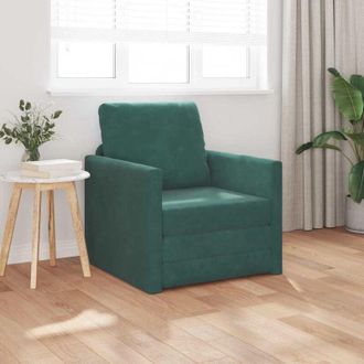 vidaXL Divano Letto con cuscino Verde scuro 74 x 77 x 81 cm Velluto - Vidaxl