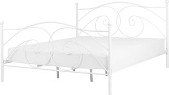 Beliani Cama matrimonial de metal blanco 180x200