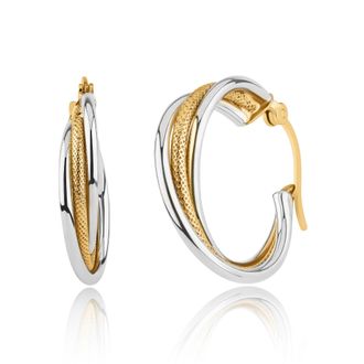 MAX + STONE Solid 10K Yellow and White Gold Two Tone 20mm Trio Knurled Wire Hoop Earrings