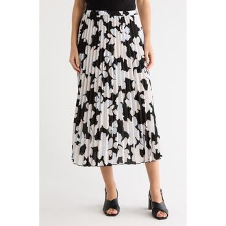 Nordstrom Rack Chiffon Pleated Midi Skirt in Black- Blue H Chloe Abstract at Nordstrom Rack, Size X-Large