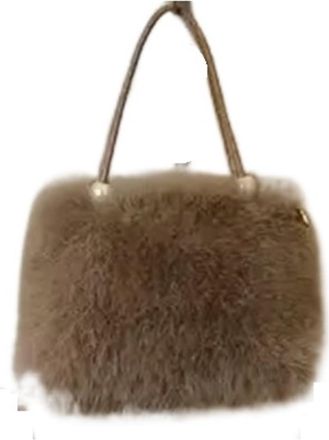 Generic Womens Plush Bags Fluffy Pearl Chain Womens Bag Purses And Handbags Plush Shoulder Underarm Small Square(Brown)