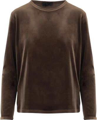 F.it Trui met lange mouwen van stretchfluweel - Dames - Longsleeves - Bruin - L - Polyester - Tops