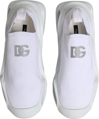 Dolce & Gabbana Womens White Slip On Wave Low Top Sneakers Shoes Polyester Viscose