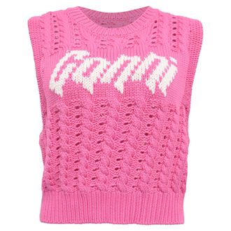 Ganni Ganni Logo Knitted Cropped Vest Sweater in Pink Viscose
