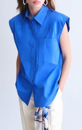 Mango Poplin Shirt in Blue at Nordstrom, Size 8